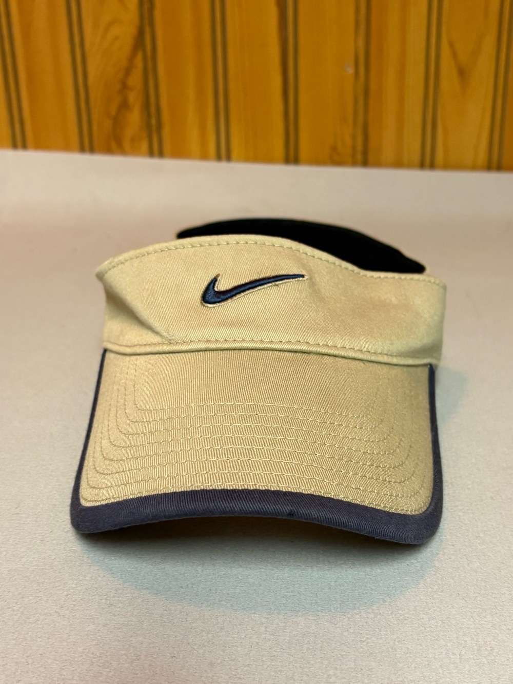 Nike Beige and Black Visor with Navy Swoosh